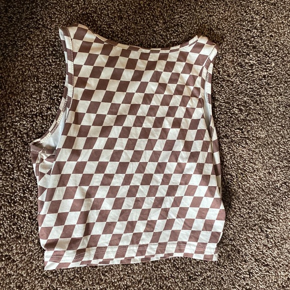 Brown and White Checkered Crop Top - Picture 3 of 3